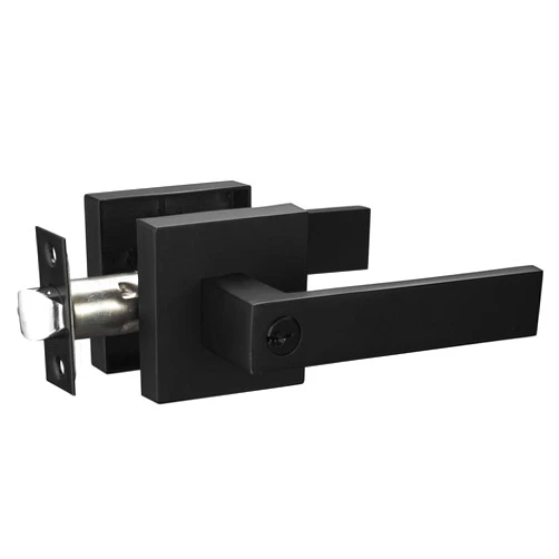 Berlin Modisch Contemporary Square Entry Lever Door Handle Lock and Key Locking Lever Set [for Front Door or Office] Reversible for Right & Left Sided Doors Heavy Duty – Iron Black Finish