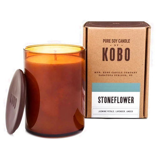 KOBO Stoneflower Scented Candle (15 oz) | 100% Pure Soy Wax Candles | Jar Candle Hand-Poured in USA | All Natural, Long Lasting 100 Hour Burning Candles | Scented Candles for Home