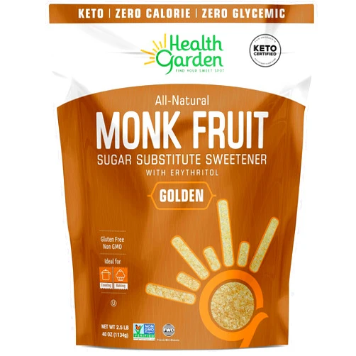 Health Garden Monk Fruit Sweetener, Golden- Non GMO - Gluten Free - 1:1 Sugar Substitute - Kosher - Keto Friendly (2.5 lbs)
