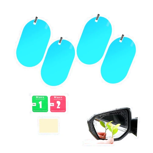 Osilly 4 Pieces Car Rearview Mirror Films, Waterproof Rainproof Transparent Protective Sticker, Anti Fog Glare HD Nano Coating Auto Film, Universal for Vehicle Mirrors Side Windows (Oval)
