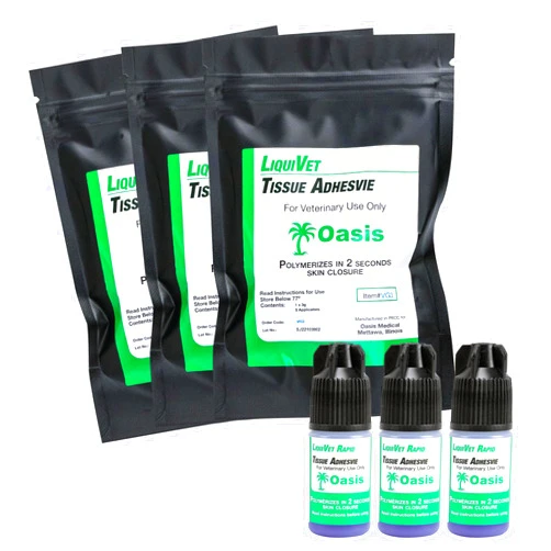 Generic 3 Pack Liquivet Rapid 2 Second Tissue Adhesive, Vet Skin Glue, Tissue Wound Cut Skin Closure, 3mL Bottle and 6 Applicators