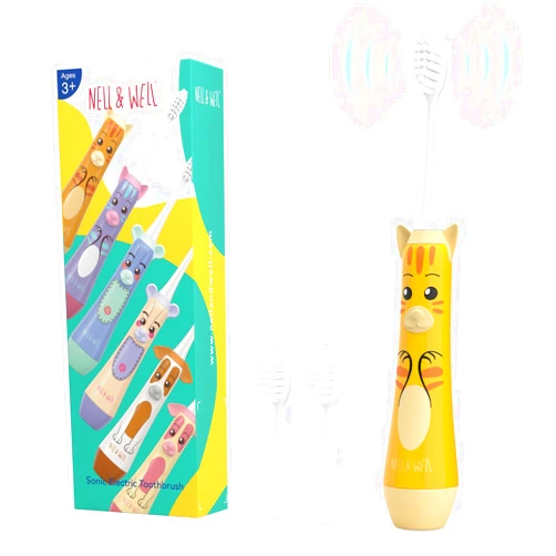 NELL&WELL Kids Electric Toothbrush, 2-Min Timer, 3 Modes with Memory, IPX 7 Waterproof, Battery Powered Kids Toothbrush with 3 Soft Bristles Heads for Children Boys and Girls Ages 3+