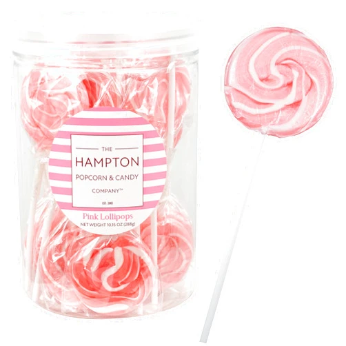 The Hampton Candy Company Pink Lollipops, 24 Pack, Pink Swirl Lollipops Individually Wrapped, Pink Lollipop Suckers Bulk, The Hampton Popcorn & Candy Company