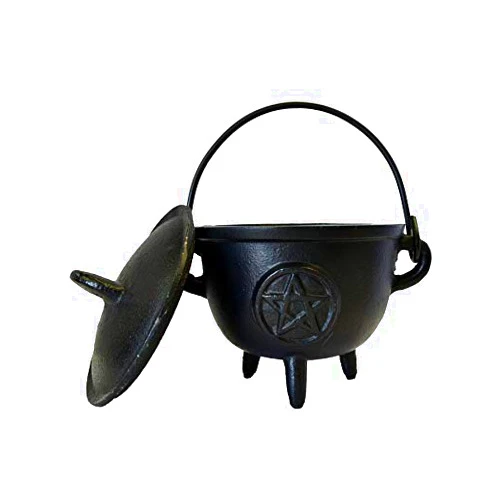 CircuitOffice New Age Medium Cast Iron Cauldron with Lid, 4.5 x 4.25