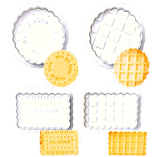 Orapink Cookie Stamps Set, 4 Pcs Cookie Press Mold, 3D Classic Cookie Cutter with Plunger Stamp, 4 Styles Funny Cookie Biscuit Molds for Treats DIY Baking, Cake, Pastry