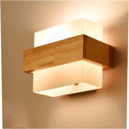 TRPYA Modern Japanese-Style LED Wall Lamp，Solid Wood Bedroom Bedside Lamps Study Living Room Balcony Staircase Wall Lights
