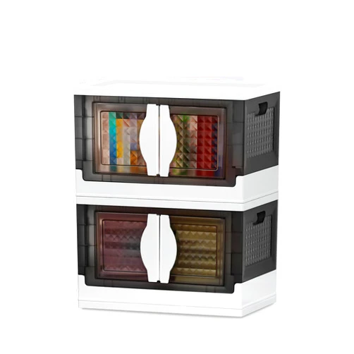 A ALFRESCOOL 90QT Storage Bins with Lids Folding Storage box with Doors and Wheels,Collapsible Plastic Storage Bins for Closets, Stackable Storage Organizer, Storage Containers for Home 2 Pack