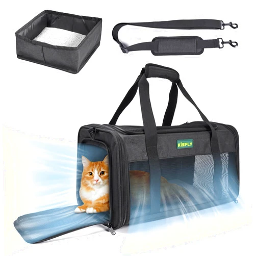 KISFLY Airline Approved Pet Carrier with Little Box, Small Dog Car Carrier, Waterproof Puppy Carrier, Cat Carrier Airline Approved Underseat, Pet Carrier for Traveling, Waterproof and Foldable, Black