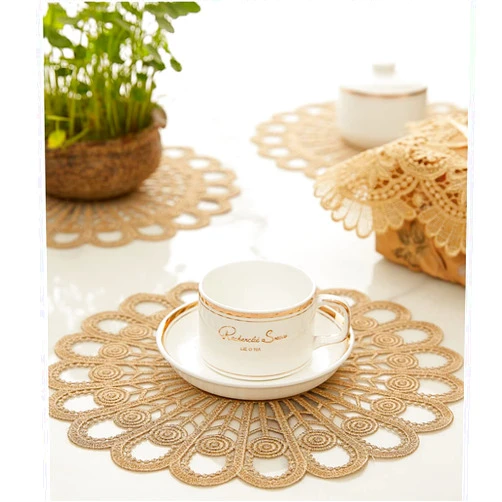 Entaifeng Cotton lace Decorations,Lace doilies,Placemats,Vase mat,Tea Coaster Fabric,Coasters for Drinks,Multifunctional doilies,10 Inch Round,Pack of 2 (Rose Gold.)