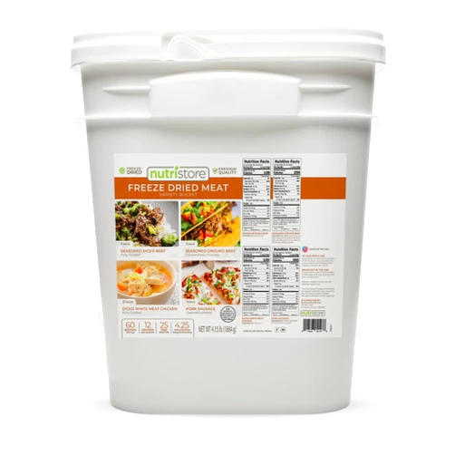 Nutristore Emergency Buckets | Premium Freeze-Dried Meats | 25-Year Shelf Life | Made in USA | Emergency Survival Food Supply | 60 Large Servings