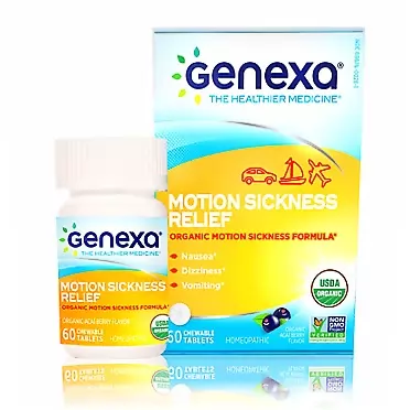 Genexa Store Genexa Motion Sickness Relief - 60 Chewable Tablets | Certified Organic & Non-GMO, Physician Formulated, Homeopathic | Motion Sickness Medicine