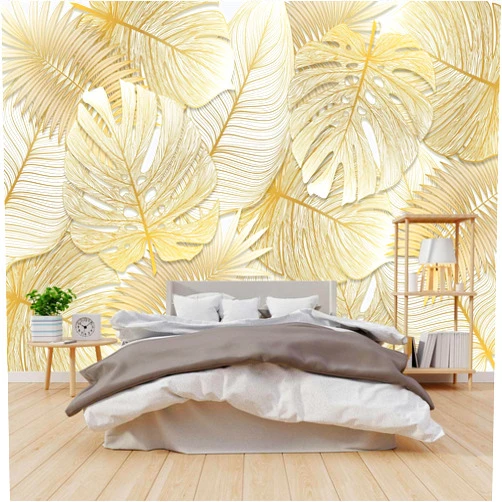 GLWYHY 3D Vision Gold (Non-self-Adhesive) Banana Leaf Beautiful Modern Wallpaper Large Bedroom Landscapes Mural vistas Decoration Sofa Back Wall Paintings - 108