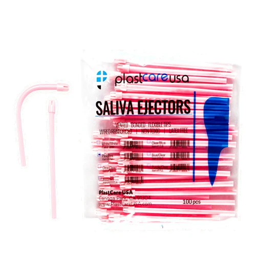 PlastCare USA 1000 Dental Saliva Ejectors Disposable - Medical Grade Latex Free Evacuation Suction Tips - Flexible Pink Tube with Pink Tip (10 Bags of 100) by PlastCare USA