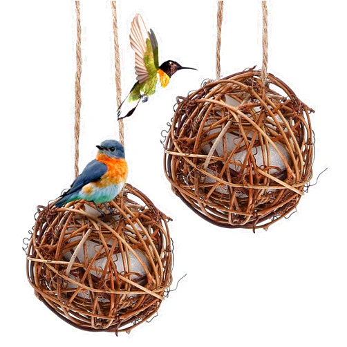 Yardwe 2PCS Globe Hummingbird Nesters, Hummingbird Nesting Houses Bird Nesting Materials, Refillable Balls Bird Nesting Station for Outdoor Wild Birds Wrens Finches Parrot