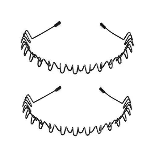 LERNOU Mens Headbands Metal Hair Bands Wavy Hairbands Boys Metal Hair Bands Black Zigzag Unisex Outdoor, Sports, Daily Wear Hair Bands. (2 Pcs)