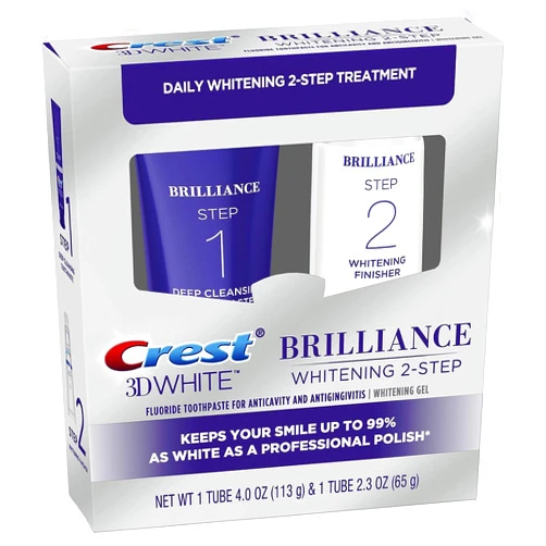 Crest 3D White Brilliance 2 Step Kit, Deep Clean Toothpaste (4oz) + Teeth Whitening Gel (2.3oz)