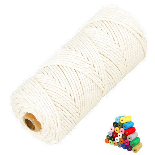 LECZIVOEN 45 Color Options Macrame Cord 2mm/3mm/4mm/5mm/6mmx109 Yards Cotton Cord, 4 Ply Twisted Yarn, Natural Perfect Supplies DIY Crafts (Natural White)
