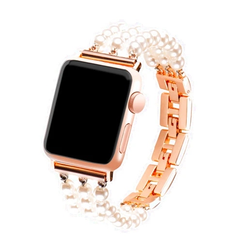 Glourith Pearl Beaded Bracelet Band Compatible with Apple Watch Women 38/40/41mm, Dressy Handpicked Jewelry Fancy Metal Chains Link Strap for Iwatch SE Series 8/7/6/5/4/3/2/1 Gift