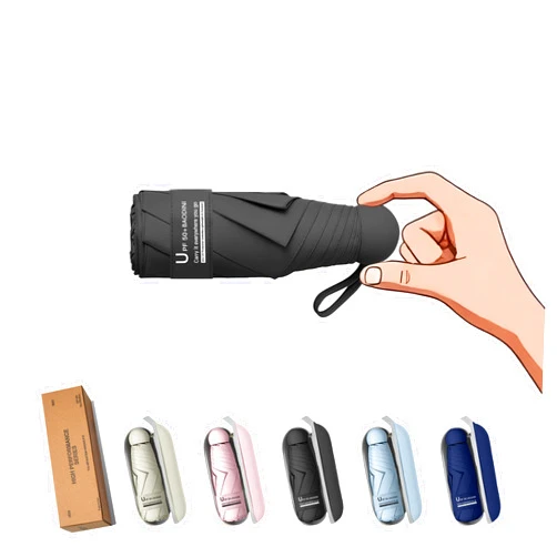 BAODINI Travel Essentials Mini Umbrella for Purse With Case Small Compact UV Sun Protection Lightweight Tiny Pocket Manual Open Close Umbrella for Women Kids and Men Fit Purse Backpack