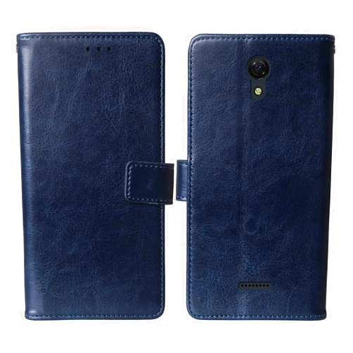 Mengtu Premium Flip Leather Case TPU Silicone Phone Cover for Wiko Ride 2 / U520AS (2020) / Ans Wiko Life 2 U307AS / Ans Wiko Life C210ae Business Folio Protector Protection Wallet Stand (Dark Blue)