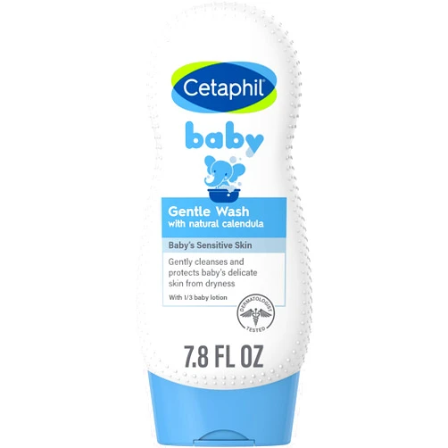 Cetaphil Baby Body Wash with Half Baby Lotion, Gentle Wash with Organic Calendula, Soothes Dry, Sensitive Skin for Everyday Use, Gentle Fragrance, Soap Free, Hypoallergenic, 7.8oz