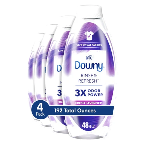 Downy RINSE & REFRESH Laundry Odor Remover and Fabric Softener, Safe on ALL Fabrics, Gentle on Skin, HE Compatible, Fresh Lavender, 48 fl oz (192 fl oz total)