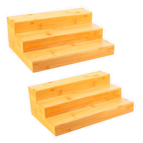 MillTu Bamboo Spice Rack Organizer for Cabinet 3 Tier Countertop Step Spice Shelf for Kitchen Storage and Organizer (2 Pack, Cabinet)
