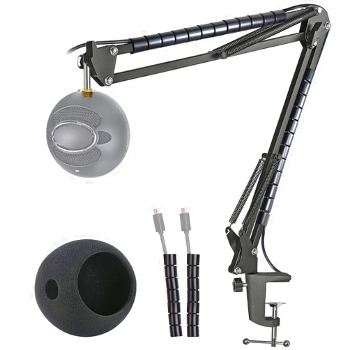 YOUSHARES Mic Stand with Foam Cover Windscreen - Microphone Boom Arm Stand and Pop Filter Compatible with Blue Snowball iCE Microphone