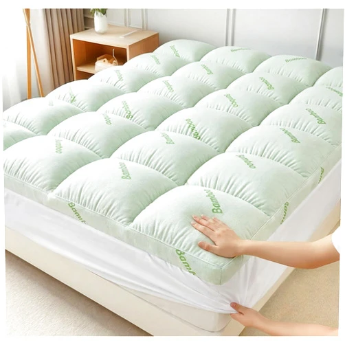 SOWMCA Premium Bamboo Fiber Mattress Topper, Thick Breathable Soft Comfortable Pad, for Bed Floor Dorm Guest Room Travel Camping (Twin)