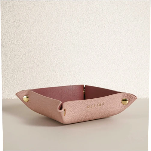 OLETHA Aesthetic Small Decorative Tray, Foldable Catchall Holder, Travel Valet Tray, Pink