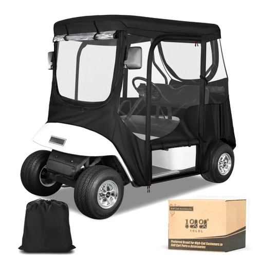10L0L 2 Passenger Golf Cart Enclosure for EZGO TXT,Mosquito-Proof,Rain Cover,Waterproof 600D Material,Side Mirror Opening, Transparent Tail Light Panel,Foldable Door, Windshield, Clear Windows