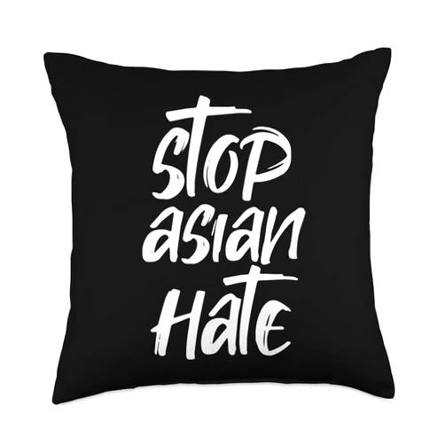 STOP ASIAN HATE RUBOLD COLLECTION Stop Asian Hate White Text Designed Throw Pillow, 18x18, Multicolor