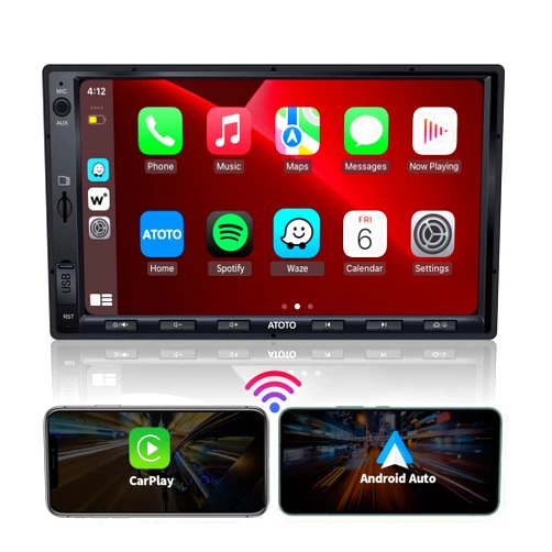 ATOTO F7 WE 7inch Double DIN Car Stereo, Wireless CarPlay & Wireless Android Auto, Touchscreen Car Radio with Bluetooth, Mirror Link, HD LRV, Quick Charge, FM/AM, GPS Navi, Voice Control, F7G2A7WE