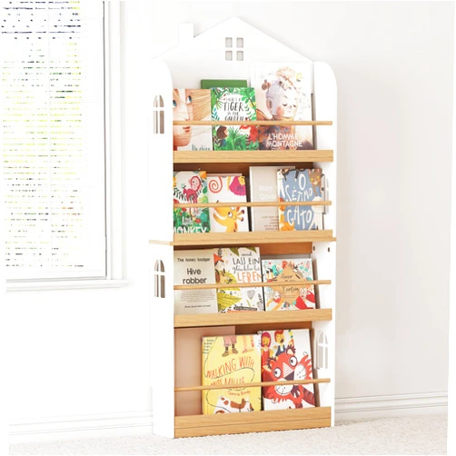 UTEX Kids Bookshelf Wall Mounted, 4-Tier Book Shelf Organizer, Tall Wooden Children's Bookcase, Storage Book Rack for Kids Room, Nursery, Bedroom, Living Room, White