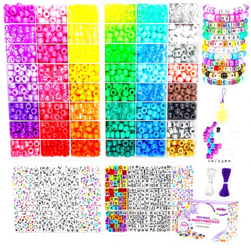 Gionlion 4200pcs Pony Beads for Bracelet Making Kit, 48 Colors Kandi Beads Friendship Bracelet Kit, 2500pcs Rainbow Bulk and 1700pcs Letter Beads with 20 Meter Elastic Strings for Craft Jewelry Making