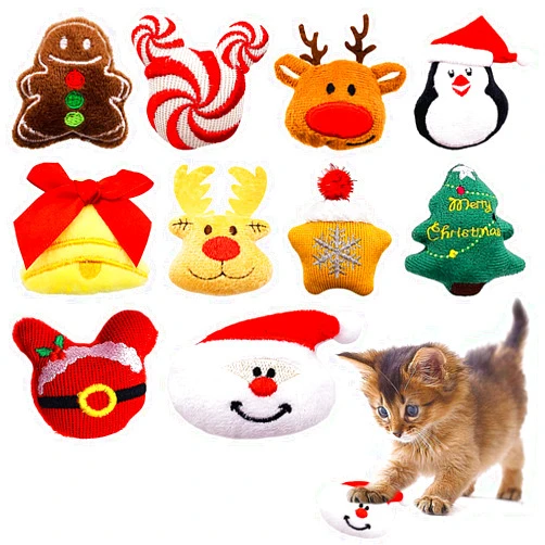 Pai Sence 10pcs Christmas Cat Catnip Toys for Indoor Cats Interactive Xmas Gift Plush Stuffed Kitten Chew Bite Kick Toys Kitty Playing Relieve Stress Cat Lovers Gifts