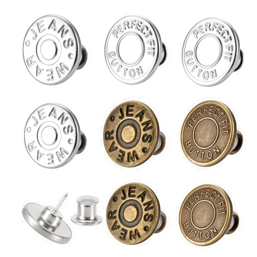 ZENGLU 8 Sets of 17 mm Pants Button Jean Buttons Pins for Loose Jeans, Adjustable Button for Jeans, Reusable and Adjustable Metal Pants Button Tightener