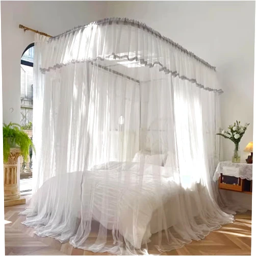 Moliy Mosquito nets 4 Corner Post Bed Canopy, Elegant Curtain Net for Full/Queen/King Size Bed
