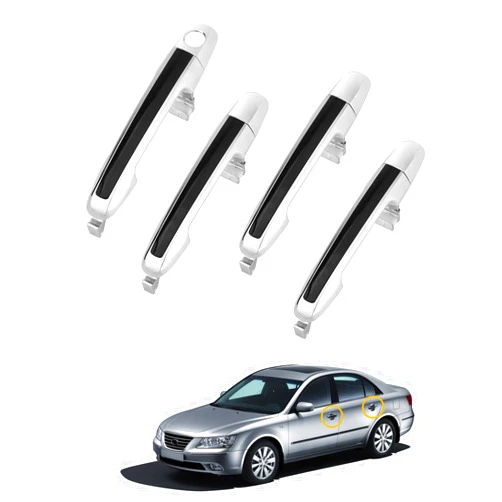Gledewen Exterior Door Handle Set (4PCS), Compatible with 2005-2010 Hyundai Sonata | Outside Front & Rear Left Driver & Right Passenger | Replace# 826513K000, Chrome Lever with Black Insert Kit, outer handle