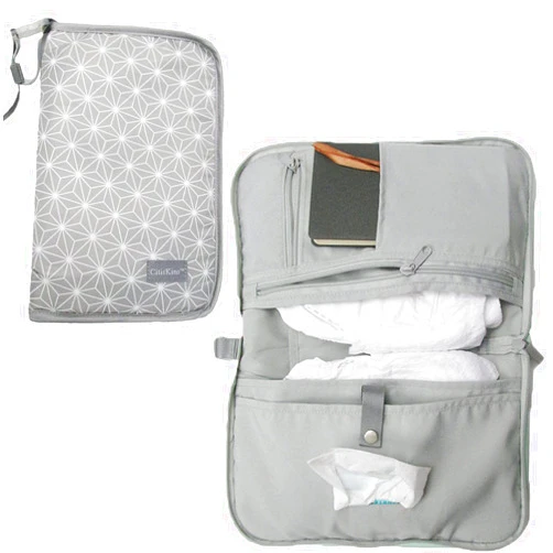 CitisKins Portable Diaper Changing Pad for Baby Diaper Changing Kit with Detachable Changing Mat and Wipes Pocket Newborn Girls and Boys Baby Shower Gifts (Grey)