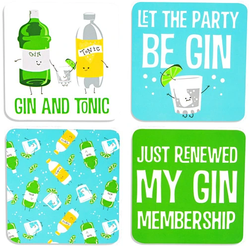 Pavilion Gift Company Pavilion - Gin & Tonic - 4 Piece Sentiment, Pattern and Character Coaster Set with Box Holder - 4 Inch