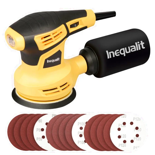 Inequalit Random Orbital Sander, 2.4Amp 5-Inch Corded Palm Sander, Max 13000 OPM Electric Drywall Sander with 6 Variable Speed, 15Pcs Sandpapers and Dust Bag for Woodworking, Sanding, Polishing