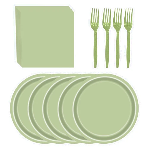 LYFREE 72 Pcs Sage Green Paper Plates 7in Disposable Dinner Plates Napkins and Forks Party Tableware Set Decoration Supplies for Birthday Baby Shower Wedding Holiday Graduation Christmas Party, Serve 24
