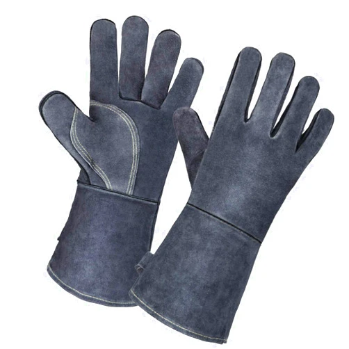 OZERO 932℉ Forge Welding Gloves 14-inch Heat Resistant Leather Grill BBQ Glove with Flame Retardant Long Sleeve and Insulated Lining for Men and Women Gray
