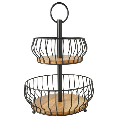 Gourmet Basics by Mikasa Savannah 2 Tier Metal Fruit Storage Countertop Basket, 12 x 12 x 16 Inch, Black