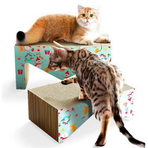 LIOOPET Christmas Cat Scratcher Cardboard & Lounger Cat Scratching Pad 3 Packs for in Door Cats with Catnip