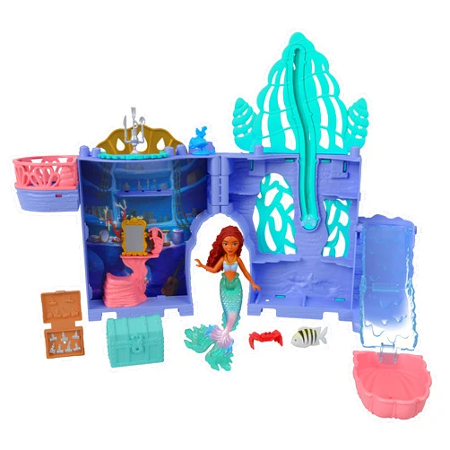 Mattel Disney The Little Mermaid Storytime Stackers Playset, Ariel’s Grotto Stackable Doll House with Small Doll & 10 Accessories