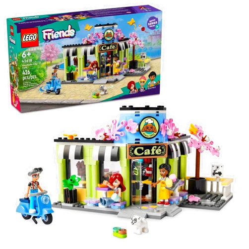 LEGO Friends Heartlake City Café Shop Toy for Kids, Bakery Building Set, Birthday Gift Idea for Girls and Boys Ages 6 Years and Up with 3 Mini Dolls and a Dog Toy Figure, 42618