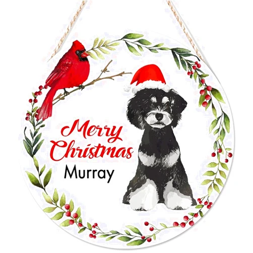 WUIDIEE Welcome Sign Merry Christmas Beagle Dog Wreath Personalized Name Round Wood Signs Happy Holly Days Hanging Wood Sign Rustic Home Wall Hanging Sign Decor For Front Door Entryway Porch Bar Pub 8