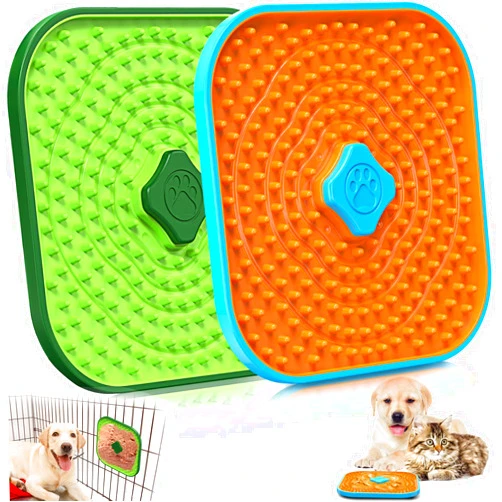 HOPET Licking Mat for Dogs, Dog Crate Lick Mats Slow Feeder,Dog Cage Training Tools Pet Licking Mat Slow Feeder for Peanut Butter Dog Kennel Therapy Dog Lick Pads for Boredom Anxiety (Green & Orange)